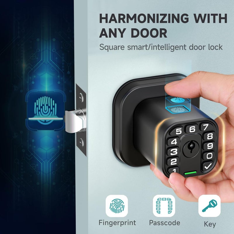 Richelock Fingerprint Door knob, Smart Biometric Door Lock with Keypad, Keyless Entry Code Door Knob, Waterproof & Weatherproof, Auto Lock,Voice Navigation, for Bedroom, Gate,Office -Matte Black - Image 2